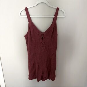 NWT American Eagle Polka Dot Red/White V Neck Lace Front Romper Size Medium